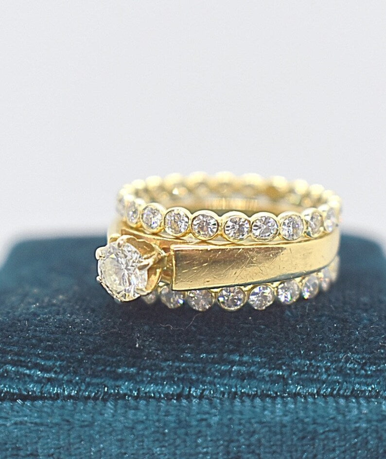 Diamond Beaded Stack Set 14k Gold Made to Order Handcrafted Ring Eternity Bands