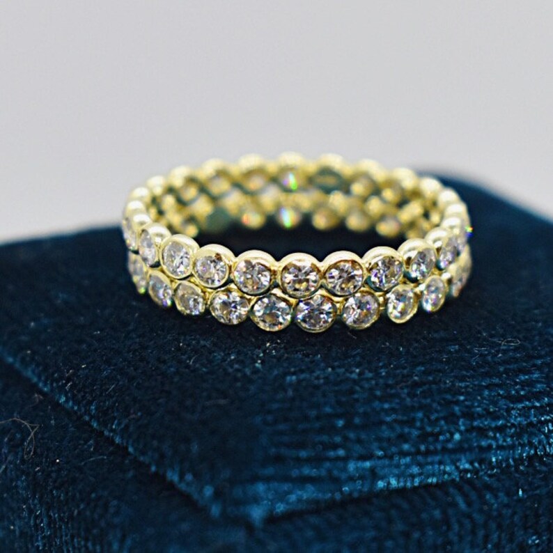 Diamond Beaded Stack Set 14k Gold Made to Order Handcrafted Ring Eternity Bands