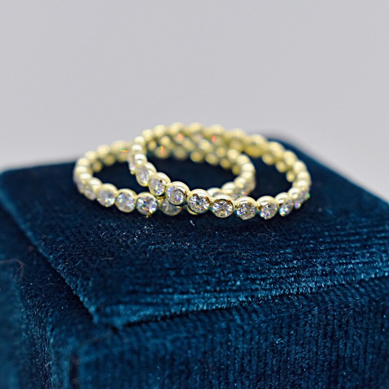 Diamond Beaded Stack Set 14k Gold Made to Order Handcrafted Ring Eternity Bands