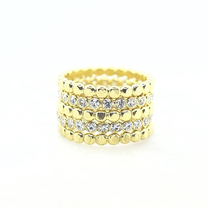 Diamond Beaded Stack Set 14k Gold Made to Order Handcrafted Ring Eternity Bands