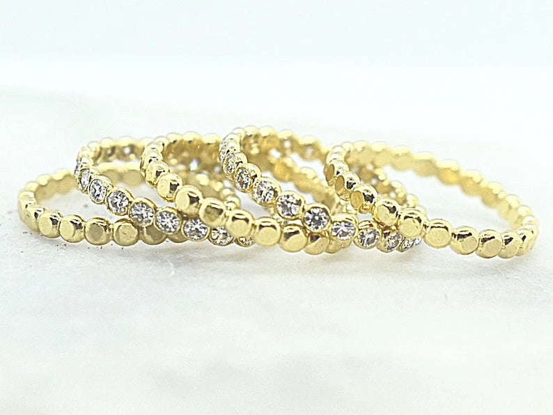 Diamond Beaded Stack Set 14k Gold Made to Order Handcrafted Ring Eternity Bands