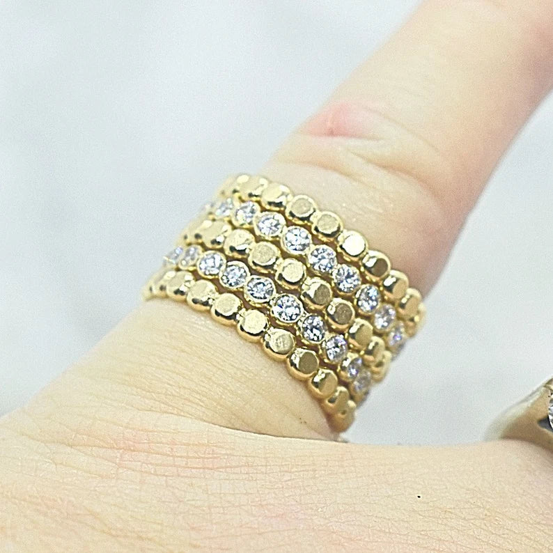 Diamond Beaded Stack Set 14k Gold Made to Order Handcrafted Ring Eternity Bands