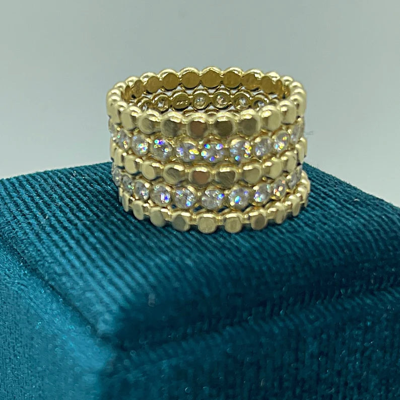 Diamond Beaded Stack Set 14k Gold Made to Order Handcrafted Ring Eternity Bands