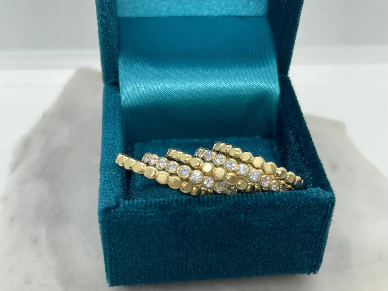 Diamond Beaded Stack Set 14k Gold Made to Order Handcrafted Ring Eternity Bands