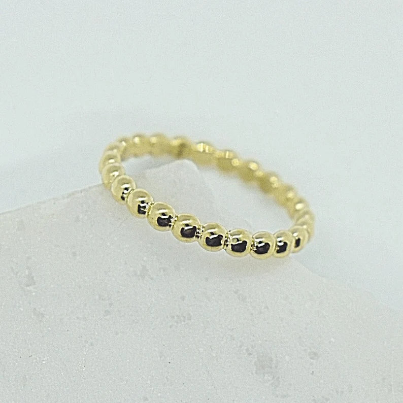 14k Yellow Gold Beaded Band