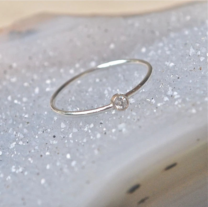 Diamond Ring 14k Gold Diamond Stacking Ring April Birthstone Diamond 14k White Gold Ring