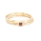 Princess Cut Square Red Garnet and Gold Ring and Two 14k Gold Stackable Spacer Bands in Matte Finish