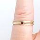 Princess Cut Square Red Garnet and Gold Ring and Two 14k Gold Stackable Spacer Bands in Matte Finish