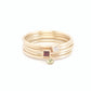 Princess Cut Square Red Garnet and Gold Ring and Two 14k Gold Stackable Spacer Bands in Matte Finish
