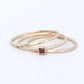 Princess Cut Square Red Garnet and Gold Ring and Two 14k Gold Stackable Spacer Bands in Matte Finish