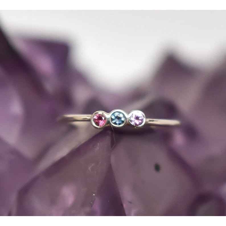 Triple Gemstone Stacking Ring, Alexandrite Ring, Pink Sapphire Stackable Triple Gemstone Ring, Womans Ring, Gift for Her, Opal Stack