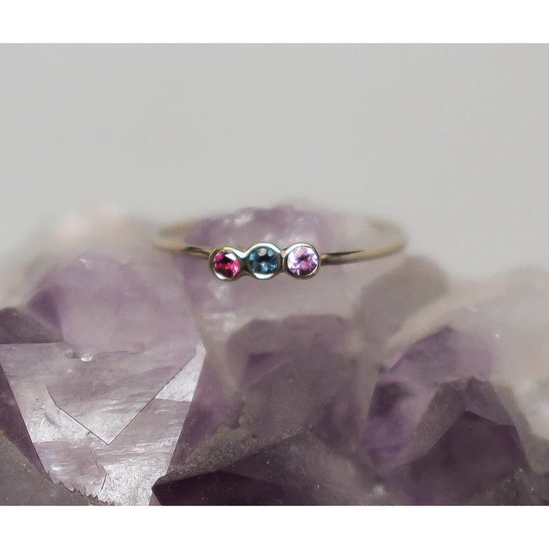 Triple Gemstone Stacking Ring, Alexandrite Ring, Pink Sapphire Stackable Triple Gemstone Ring, Womans Ring, Gift for Her, Opal Stack