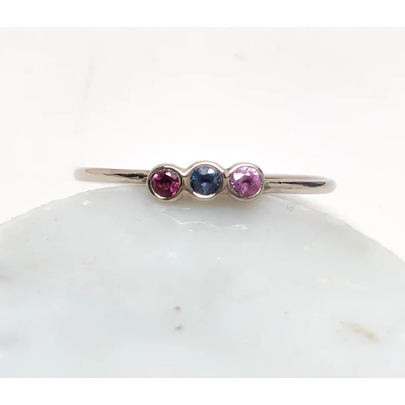 Triple Gemstone Stacking Ring, Alexandrite Ring, Pink Sapphire Stackable Triple Gemstone Ring, Womans Ring, Gift for Her, Opal Stack