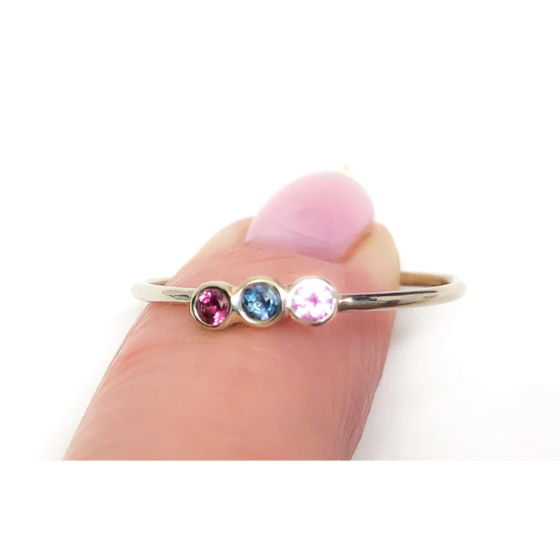 Triple Gemstone Stacking Ring, Alexandrite Ring, Pink Sapphire Stackable Triple Gemstone Ring, Womans Ring, Gift for Her, Opal Stack