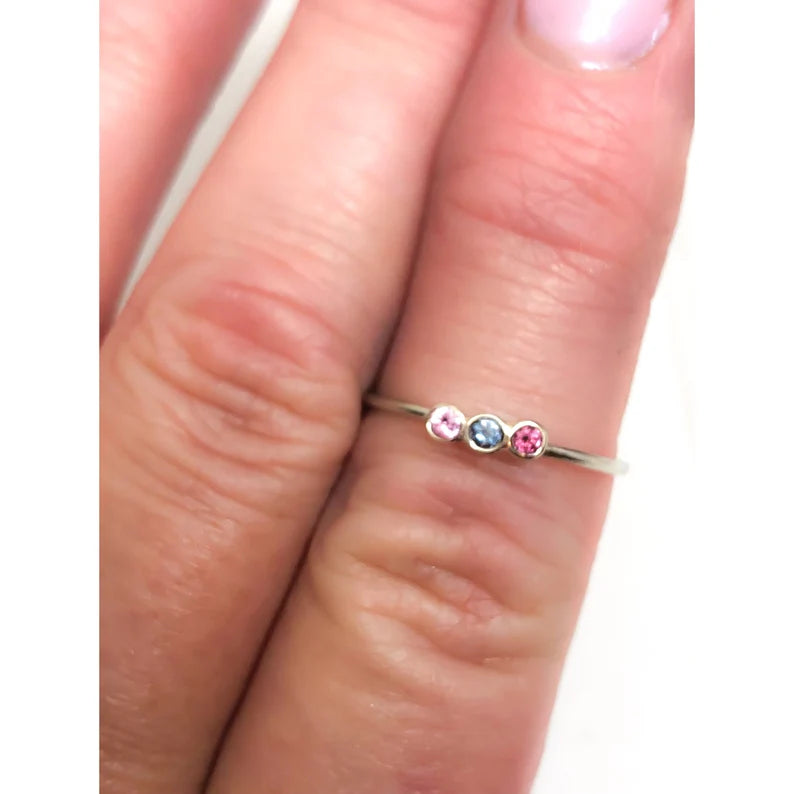 Triple Gemstone Stacking Ring, Alexandrite Ring, Pink Sapphire Stackable Triple Gemstone Ring, Womans Ring, Gift for Her, Opal Stack