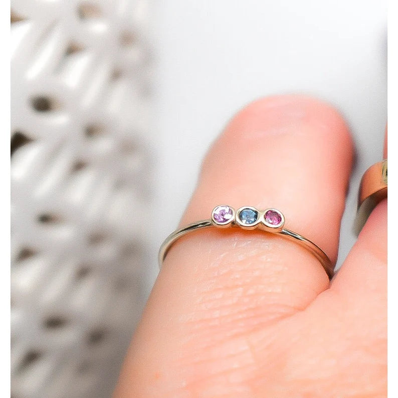 Triple Gemstone Stacking Ring, Alexandrite Ring, Pink Sapphire Stackable Triple Gemstone Ring, Womans Ring, Gift for Her, Opal Stack