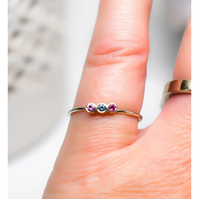 Triple Gemstone Stacking Ring, Alexandrite Ring, Pink Sapphire Stackable Triple Gemstone Ring, Womans Ring, Gift for Her, Opal Stack