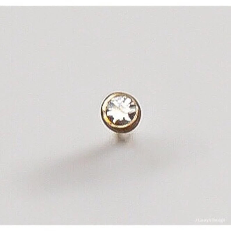 Natural Genuine Diamond Stud Earring Tiny 14k or Silver Cartilage or Earlobe Teeny Diamond Stud Post Earring Single