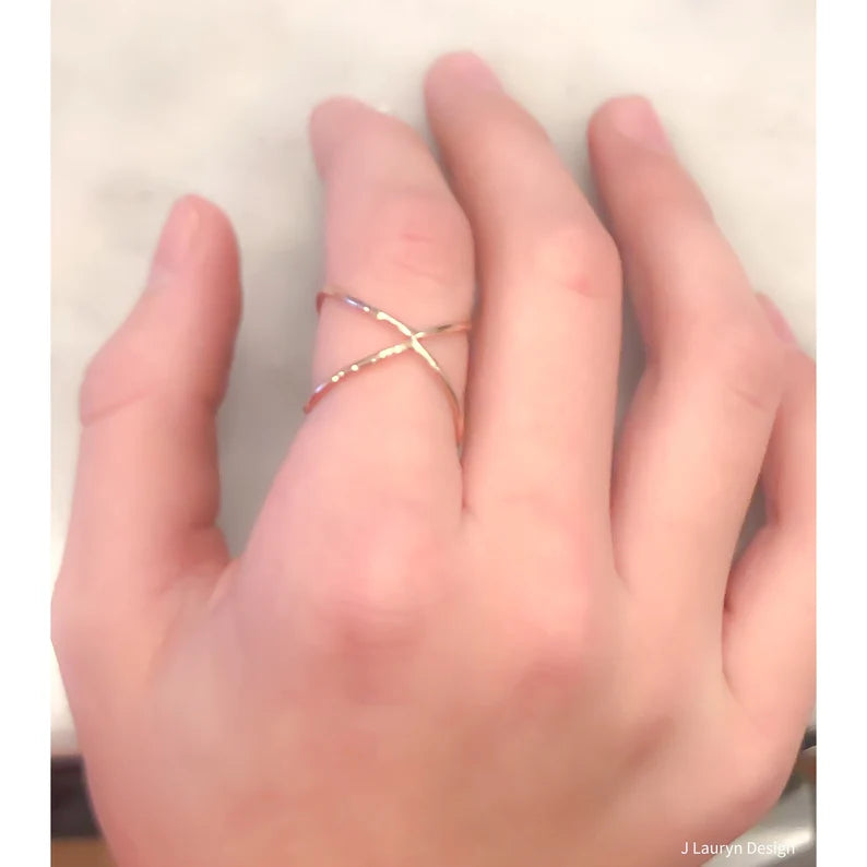 X Ring Gold X Criss Cross Ring Infinity Ring Adjustable Negative Space Ring