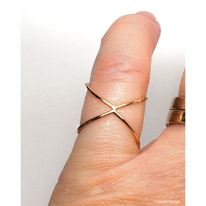 X Ring Gold X Criss Cross Ring Infinity Ring Adjustable Negative Space Ring