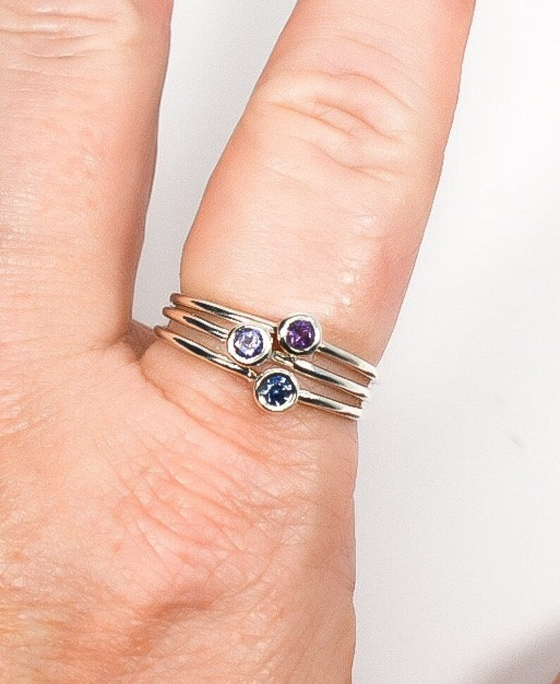 Ceylon Blue Sapphire Stack Ring September Birthstone Made in Silver or 14k yellow or white Gold