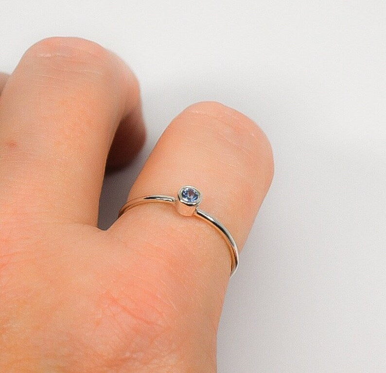 Ceylon Blue Sapphire Stack Ring September Birthstone Made in Silver or 14k yellow or white Gold