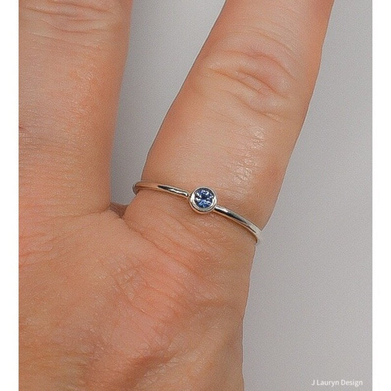 Ceylon Blue Sapphire Stack Ring September Birthstone Made in Silver or 14k yellow or white Gold