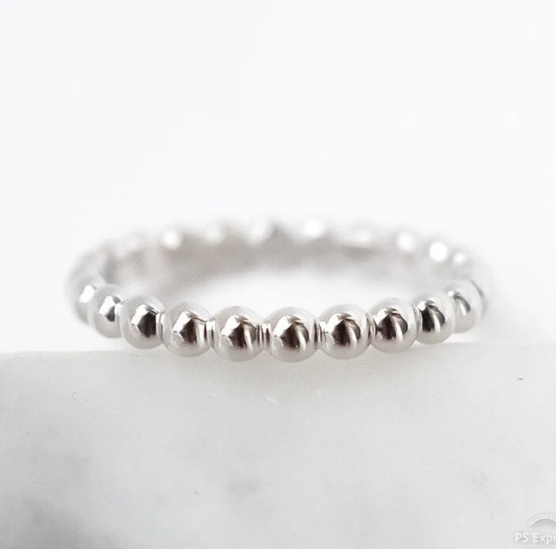 14k White Gold Beaded Band