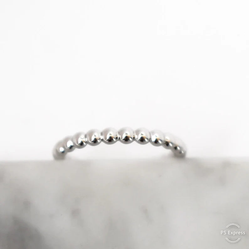 14k White Gold Beaded Band