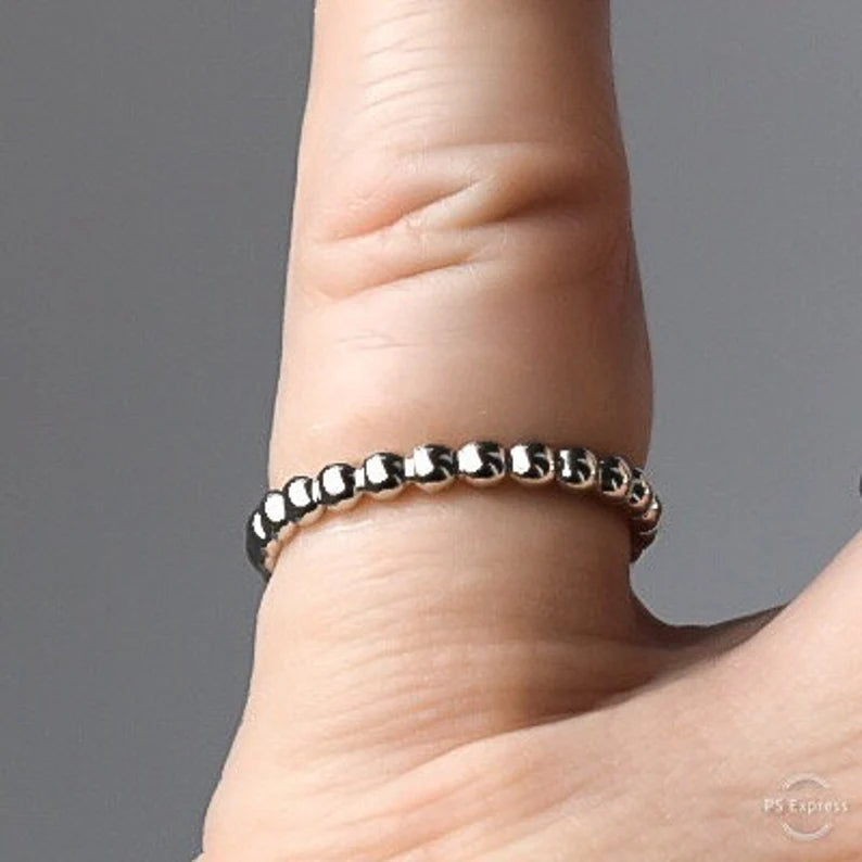 14k White Gold Beaded Band