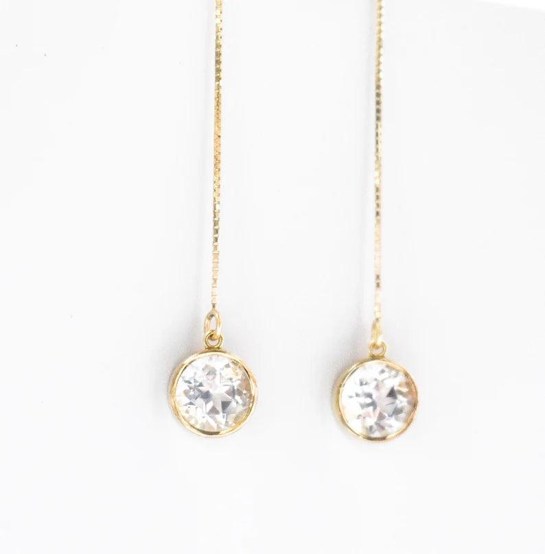 Yellow Gold 18k Threader Earrings 2 carat White Topaz