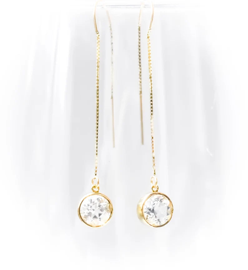 Yellow Gold 18k Threader Earrings 2 carat White Topaz