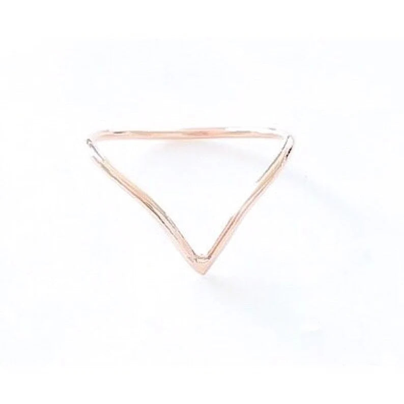 V Ring 14k Gold Chevron Band Ring Midi Ring