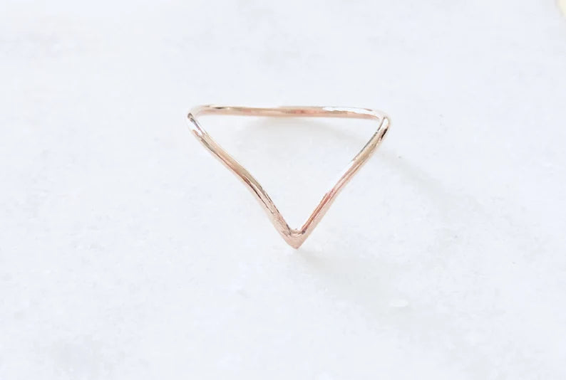 V Ring 14k Gold Chevron Band Ring Midi Ring