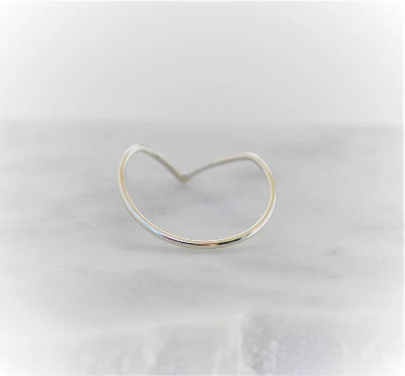 V Ring 14k Gold Chevron Band Ring Midi Ring