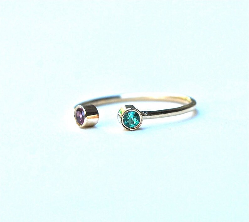 Ring open cuff gemstone ring Mother's Birthstone Ring 14k white, yellow or rose gold-emerald green May - pink tourmaline October