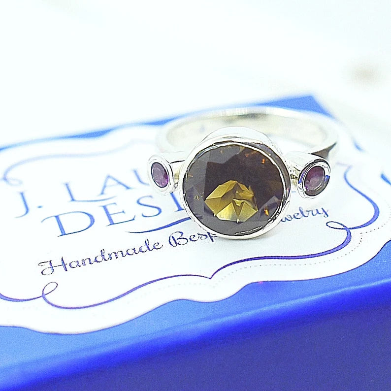 Smoky Quartz Ring, Smokey Quartz Ring, Garnet Statement, Smoky Citrine Jewelry, Garnet Ring, Large Statement Ring , Large Cocktail Ring