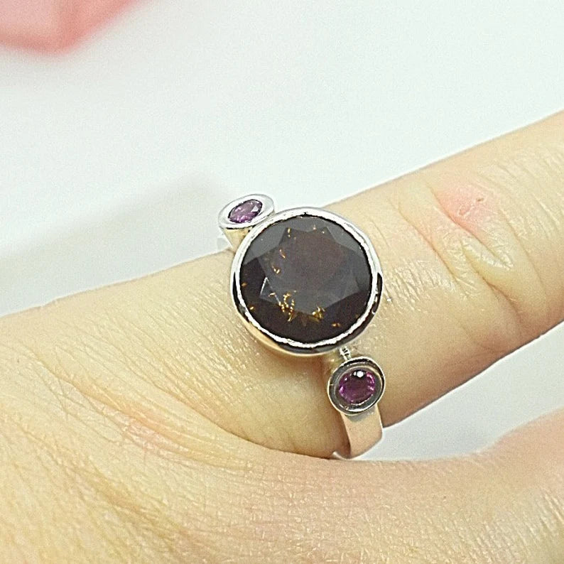 Smoky Quartz Ring, Smokey Quartz Ring, Garnet Statement, Smoky Citrine Jewelry, Garnet Ring, Large Statement Ring , Large Cocktail Ring