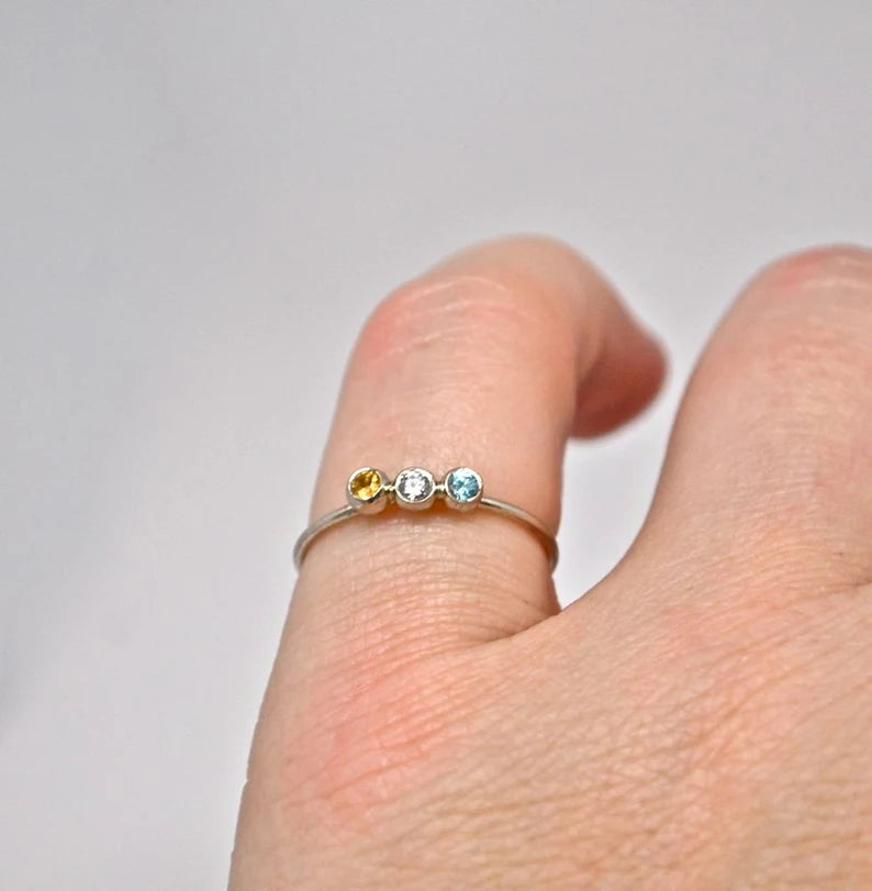 Diamond and Birthstone 14k Gold Pebble Ring Made to Order