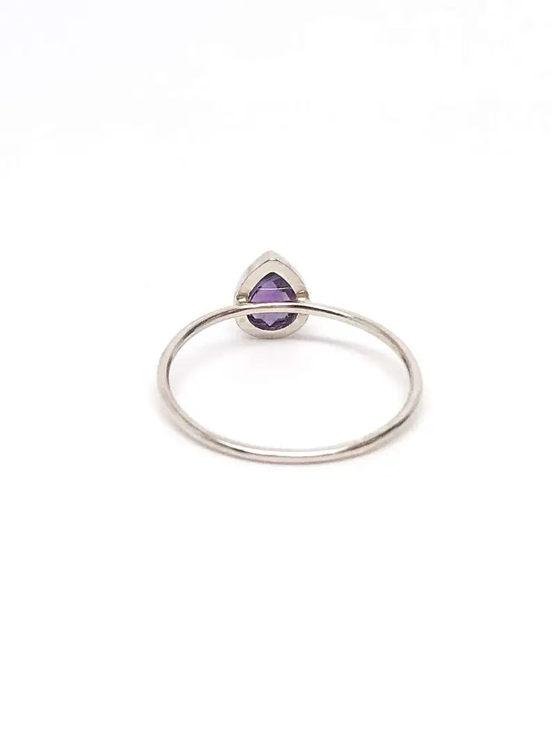 Purple Amethyst Rose Cut Pear Gemstone in 14k Rose, White or Yellow Gold