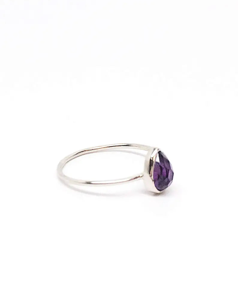 Purple Amethyst Rose Cut Pear Gemstone in 14k Rose, White or Yellow Gold