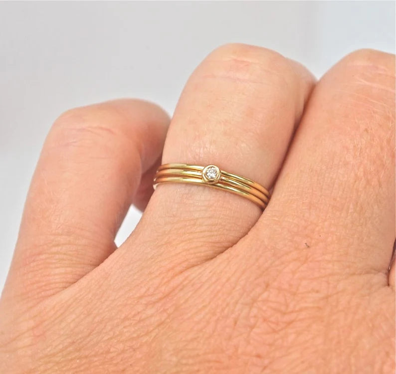 Ring- Gold Stack Ring - Rose Gold Dot Pebble Stack Ring - Stacking Ring - 14k rose white yellow gold - Handmade to Order