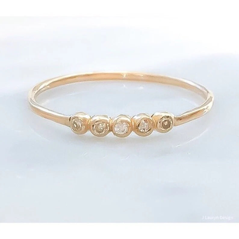 Five Diamond Linear Gold Stack Ring Made to Order in 14k White, Yellow or Rose Gold