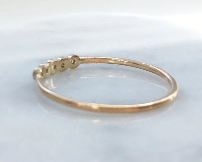 Five Diamond Linear Gold Stack Ring Made to Order in 14k White, Yellow or Rose Gold