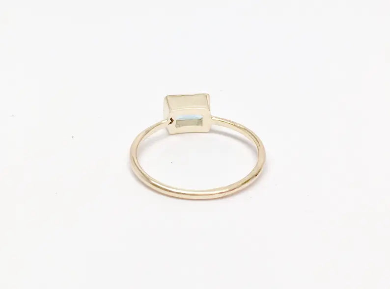 Blue Emerald Cut Aquamarine 14k Gold Ring Made to Order March Birthstone