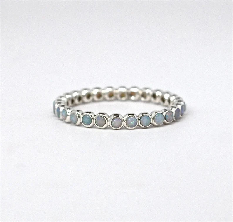 Opal Ring Gold, Birthstone Stack Ring, Opal Eternity Band - Eternity Stacking Ring - October Birthstone -Stackable Recycled 14k Gold Ring