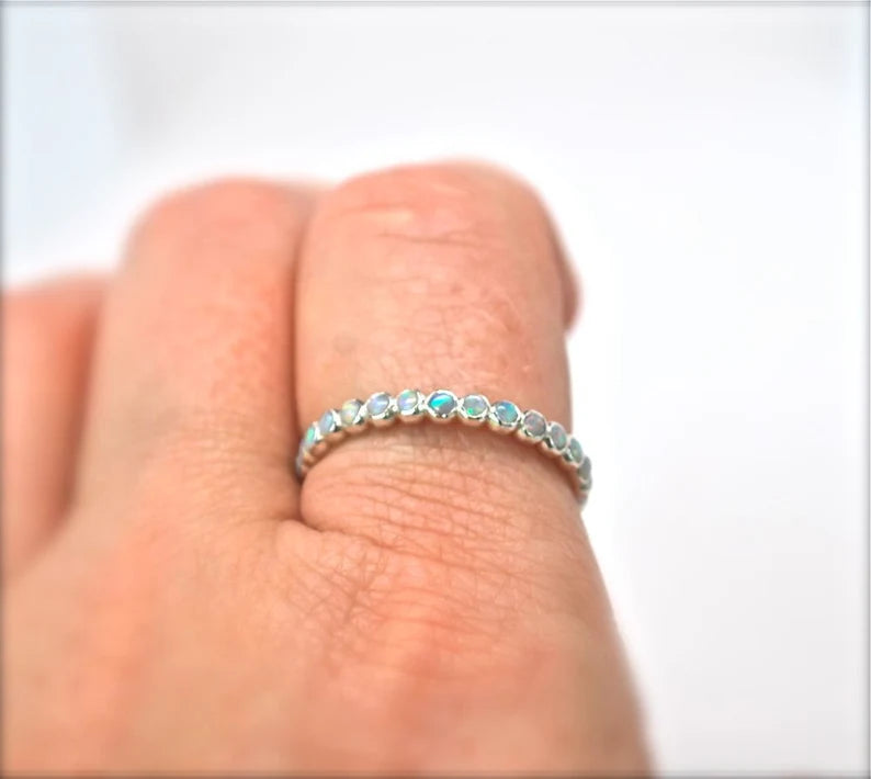 Opal Ring Gold, Birthstone Stack Ring, Opal Eternity Band - Eternity Stacking Ring - October Birthstone -Stackable Recycled 14k Gold Ring