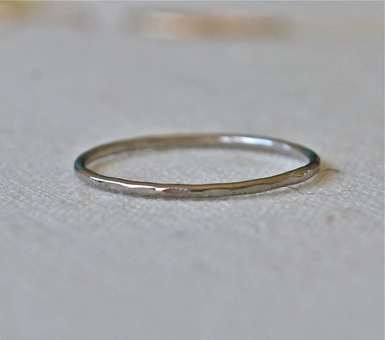 Super Thin Hammered Stack Ring Delicate and Shiny Rose Gold Stack Ring Made of Recycled 14K Gold - Stacking Ring