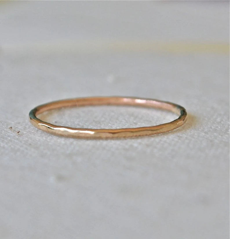 Super Thin Hammered Stack Ring Delicate and Shiny Rose Gold Stack Ring Made of Recycled 14K Gold - Stacking Ring