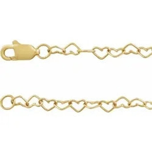 14k Yellow Gold Heart Cable Chain Bracelet 7 inches- Valentine's Day Gifts
